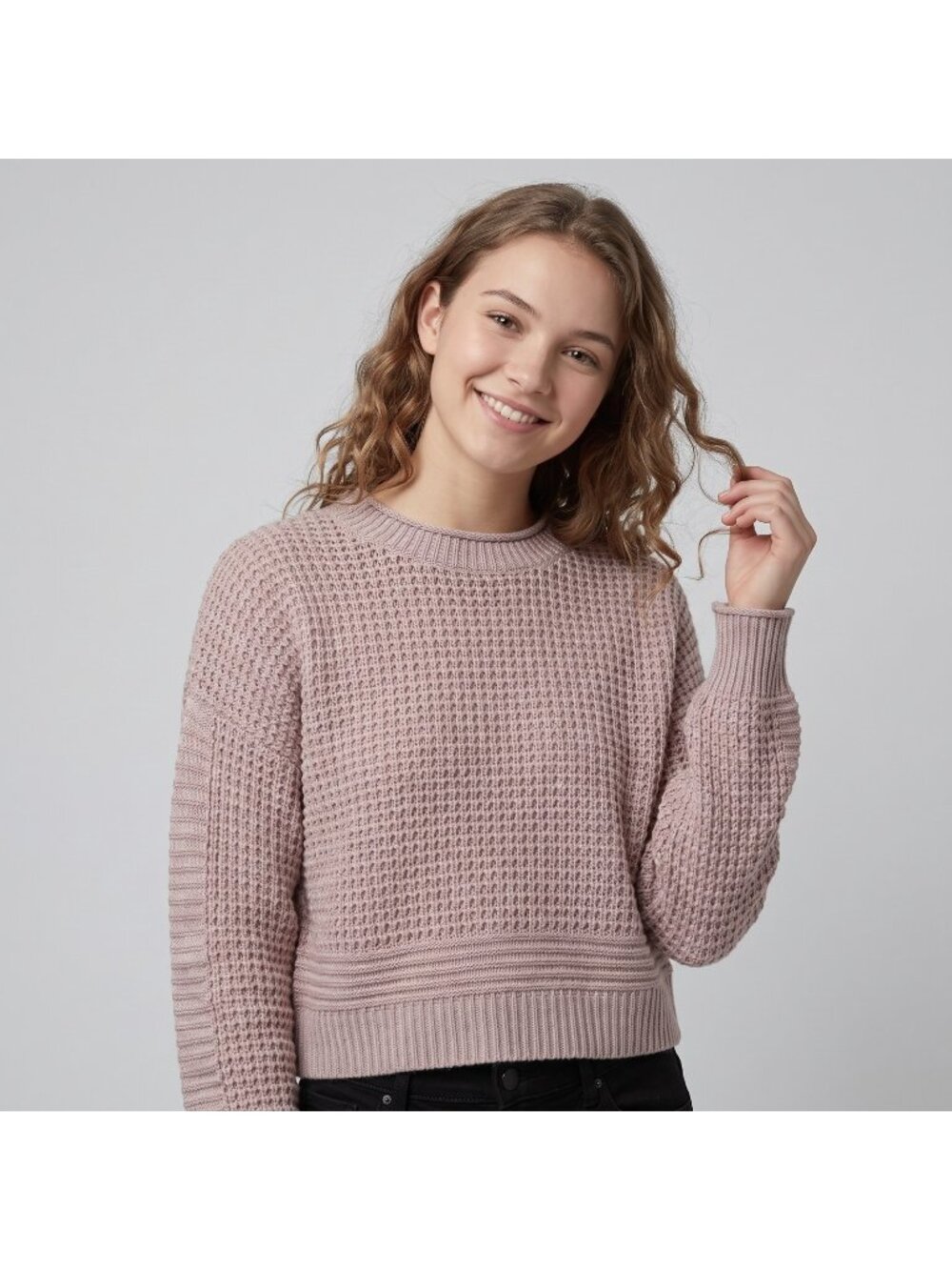 Abound Women's Scoop Neck Sweater Waffle Knit Top in Pink Adobe & size Small NWT